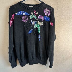 Vintage Mister Noah Sequined Beaded Black Women's‎ Sweater Size LG